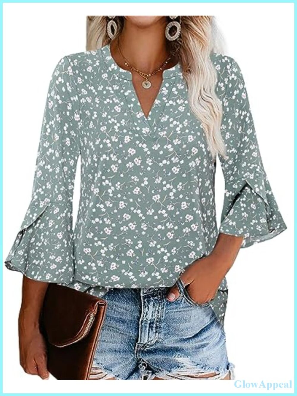 Women's Chiffon Blouse Ruffle 3/4 Sleeve V-Neck Work Top